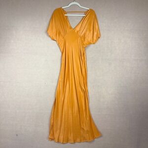 Conditions Apply Women Orange Viscose Satin V-Neck Maxi Dress Medium 561127-071